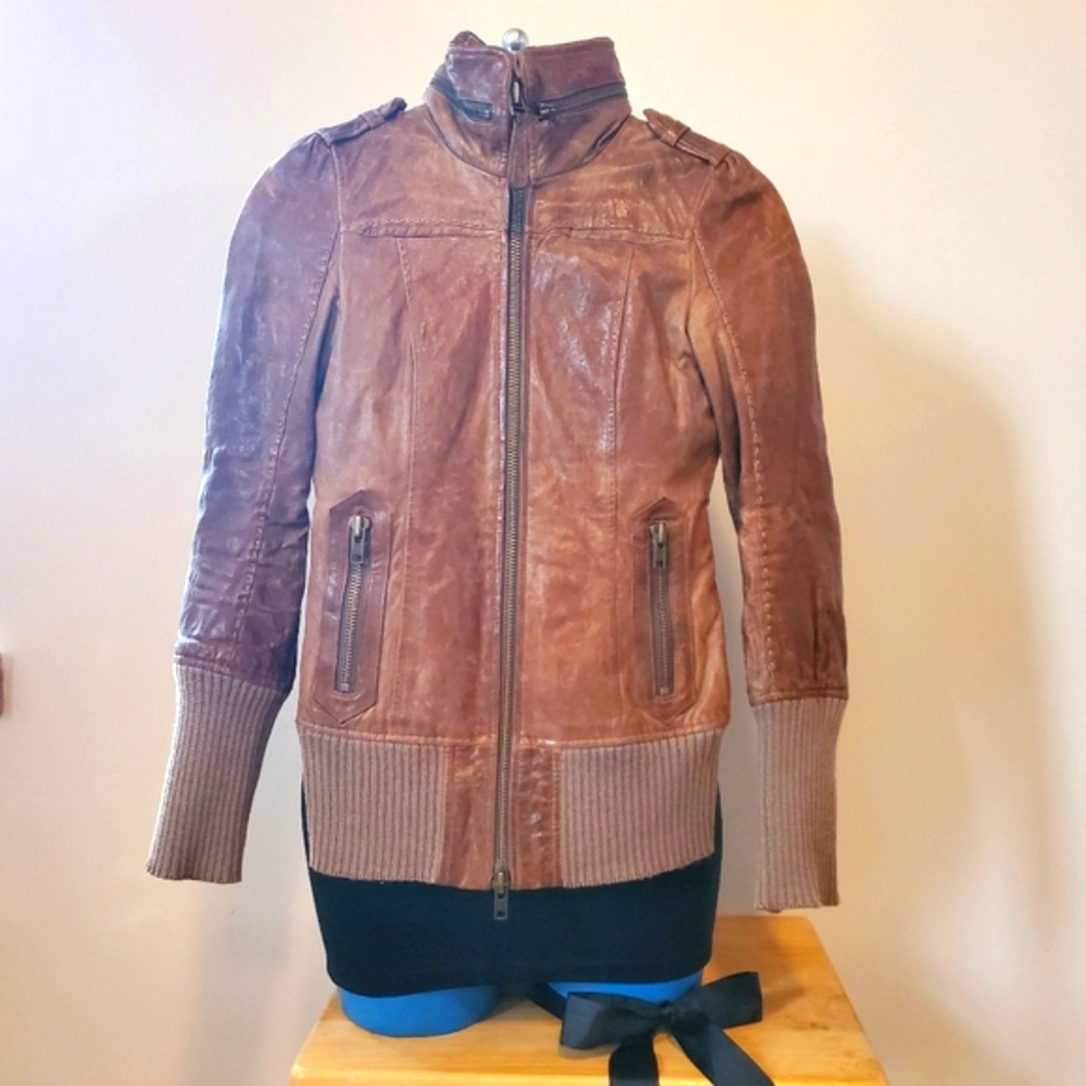 Mackage "Nev" Leather Bomber in Cognac